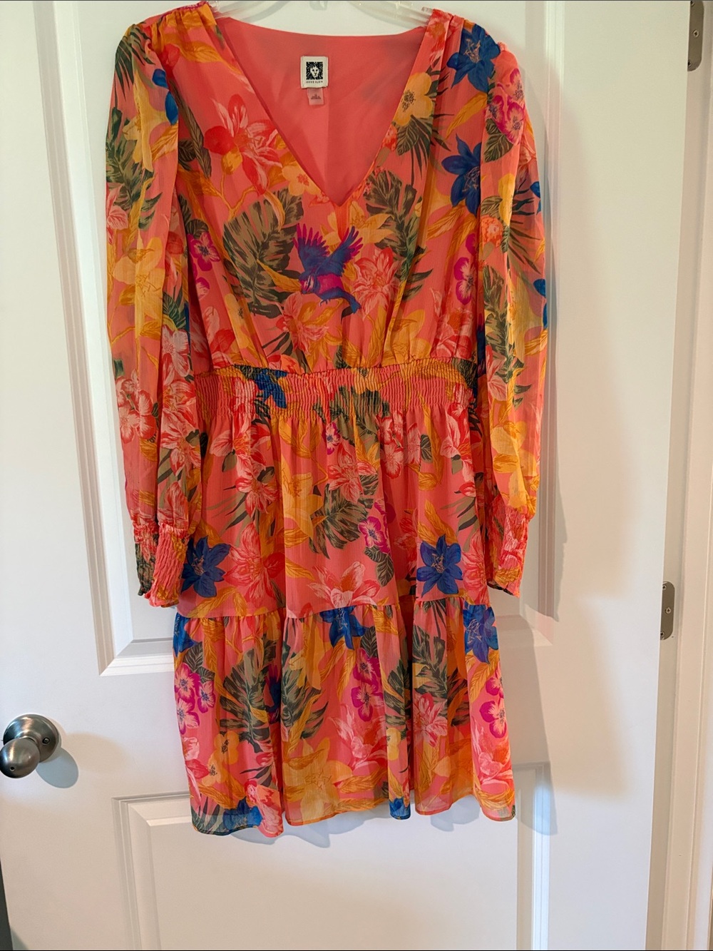 Anne Klein Coral Pink Floral V-Neck Dress